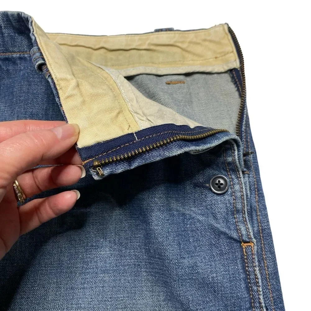 J Crew Denim Mini Skirt Side Buttons Pockets Side Zip Blue Sz 8